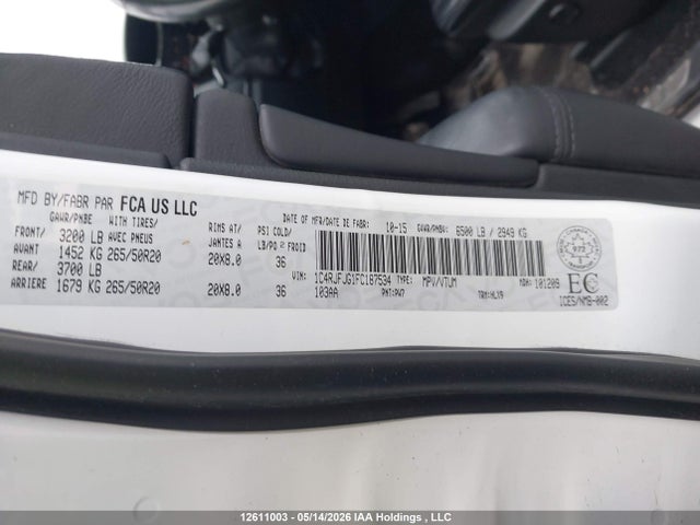 Aukcja sprzedaży 2015 Jeep Grand Cherokee Summit, vin: 1C4RJFJG1FC187534, numer aukcji: 12611003
