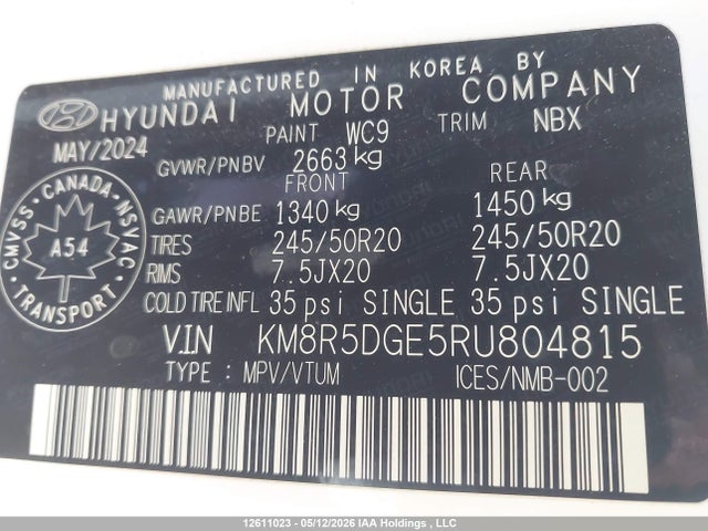 Aukcja sprzedaży 2024 Hyundai Palisade Limited, vin: KM8R5DGE5RU804815, numer aukcji: 12611023