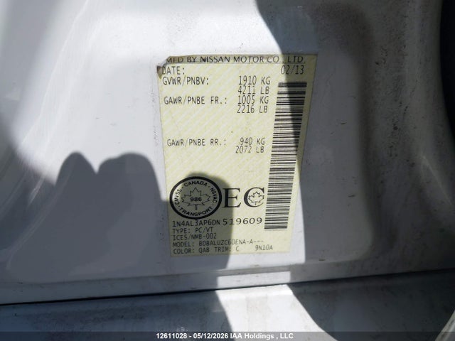 Aukcja sprzedaży 2013 Nissan Altima 2.5/s/sv/sl, vin: 1N4AL3AP6DN519609, numer aukcji: 12611028