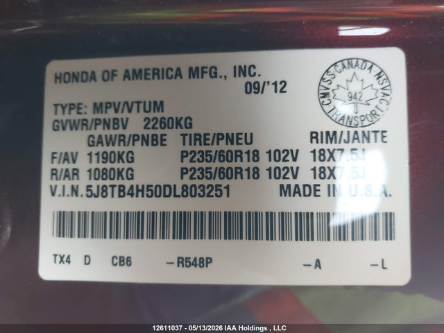 Продажа на аукционе авто 2013 Acura Rdx Technology, vin: 5J8TB4H50DL803251, номер лота: 12611037