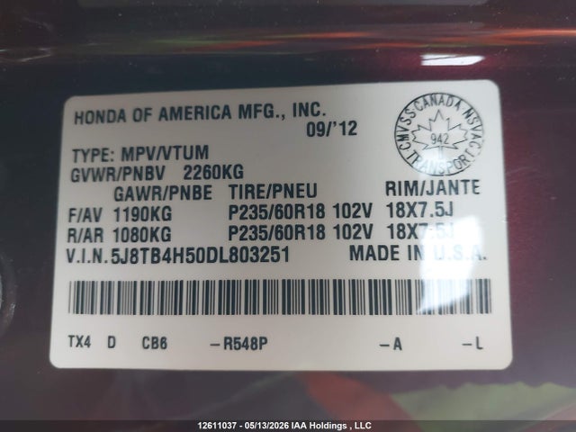 Продажа на аукционе авто 2013 Acura Rdx Technology, vin: 5J8TB4H50DL803251, номер лота: 12611037