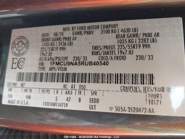 1FMCU9NA5RUB40540 Ford Escape