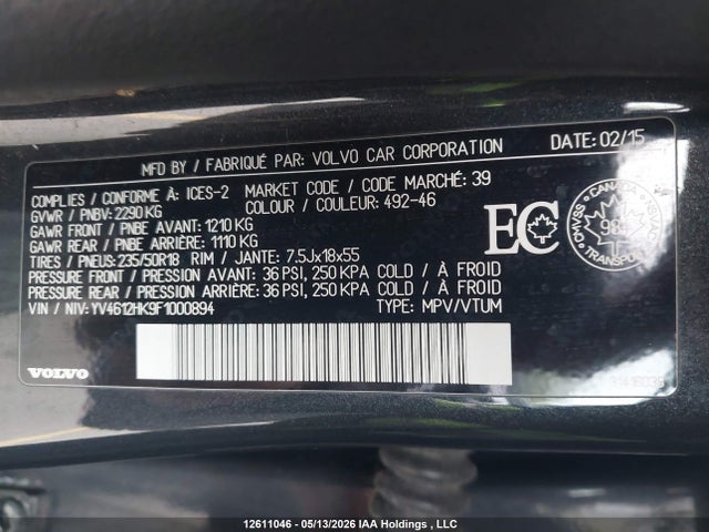 2015 Volvo V60 Cross Country Premier მანქანა იყიდება აუქციონზე, vin: YV4612HK9F1000894, აუქციონის ნომერი: 12611046