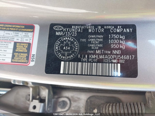KMHLM4AG0PU546817 Hyundai ELANTRA SEL