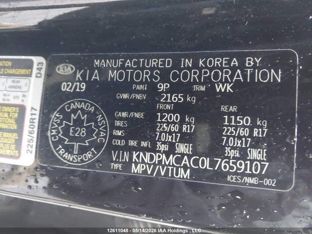 12611048 :رقم المزاد ، KNDPMCAC0L7659107 vin ، 2020 Kia Sportage Lx/lx Anniversary/lx S مزاد بيع