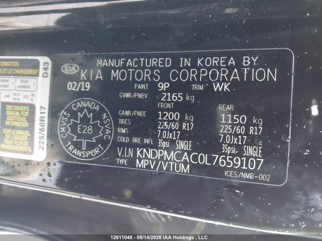 12611048 :رقم المزاد ، KNDPMCAC0L7659107 vin ، 2020 Kia Sportage Lx/lx Anniversary/lx S مزاد بيع