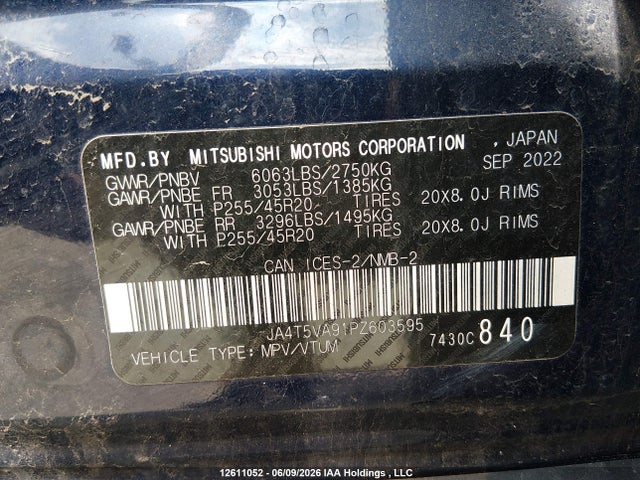 Aukcja sprzedaży 2023 Mitsubishi Outlander Phev Gt, vin: JA4T5VA91PZ603595, numer aukcji: 12611052