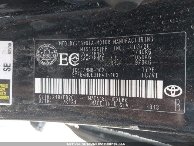 12611053 :رقم المزاد ، 5YFB4MDE3TP435163 vin ، 2026 Toyota Corolla Le مزاد بيع