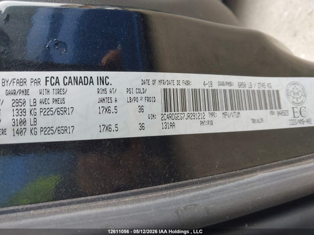 Продажа на аукционе авто 2018 Dodge Grand Caravan Gt, vin: 2C4RDGEG7JR291212, номер лота: 12611056