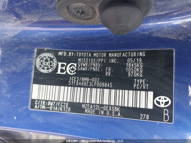 12611061 :رقم المزاد ، 5YFB4RBE3LP009845 vin ، 2020 Toyota Corolla Se/xse مزاد بيع