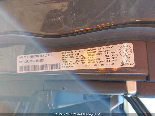 Продаж на аукціоні авто 2024 Jeep Grand Cherokee L Limited, vin: 1C4RJKBG4R8560239, номер лоту: 12611062