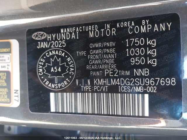 12611063 :رقم المزاد ، KMHLM4DG2SU967698 vin ، 2025 Hyundai Elantra Sel Sport مزاد بيع