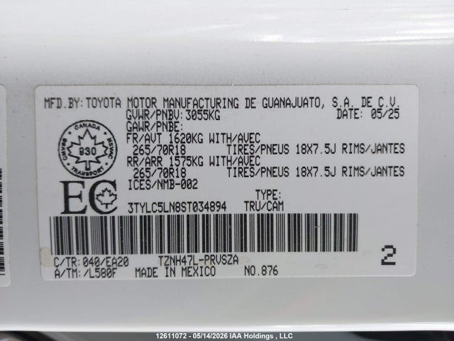 2025 Toyota Tacoma Hybrid მანქანა იყიდება აუქციონზე, vin: 3TYLC5LN8ST034894, აუქციონის ნომერი: 12611072