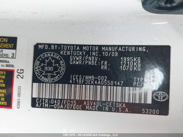 Aukcja sprzedaży 2010 Toyota Camry Se, vin: 4T1BF3EK4AU550147, numer aukcji: 12611076