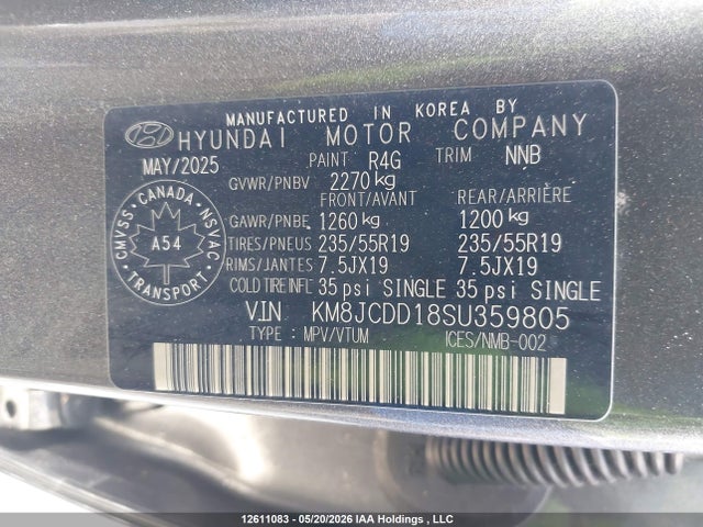 Aukcja sprzedaży 2025 Hyundai Tucson Sel Convenience, vin: KM8JCDD18SU359805, numer aukcji: 12611083