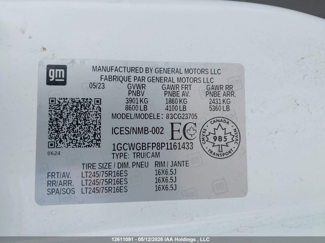 1GCWGBFP8P1161433 Chevrolet Express G2500