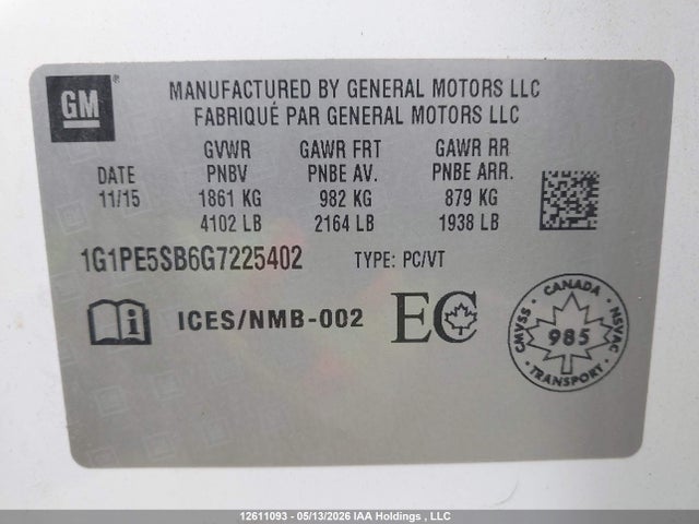 1G1PE5SB6G7225402 Chevrolet Cruze Limited 1lt