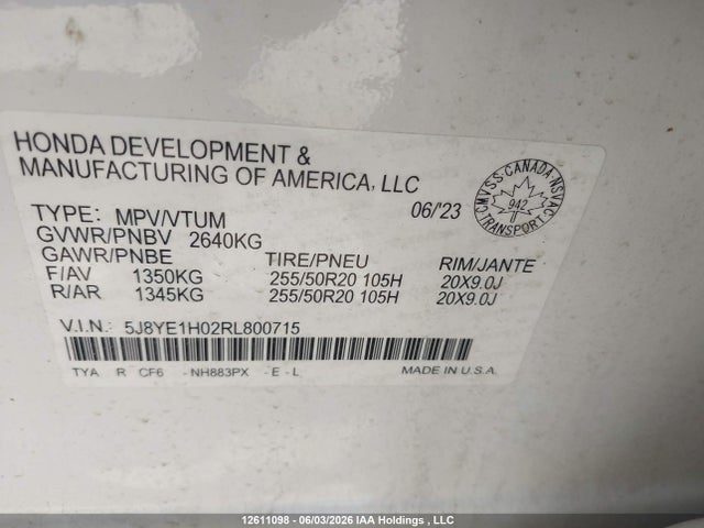 Aukcja sprzedaży 2024 Acura Mdx, vin: 5J8YE1H02RL800715, numer aukcji: 12611098