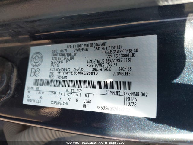 1FTFW1E56MKD28813 Ford F-150 Xlt