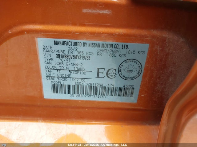 3N1AB8DV5MY319783 Nissan SENTRA SR