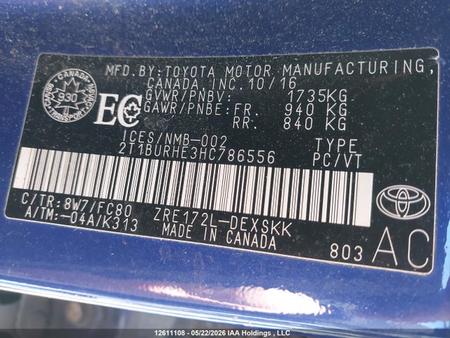 2T1BURHE3HC786556 Toyota Corolla L/le/xle/se/xse