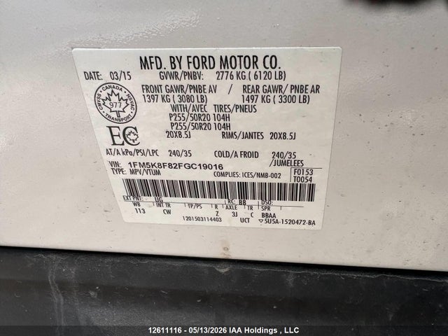 1FM5K8F82FGC19016 Ford Explorer Limited
