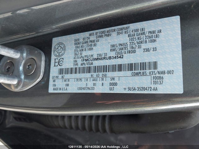 Продаж на аукціоні авто 2024 Ford Escape St Line, vin: 1FMCU9MN6RUB34542, номер лоту: 12611135