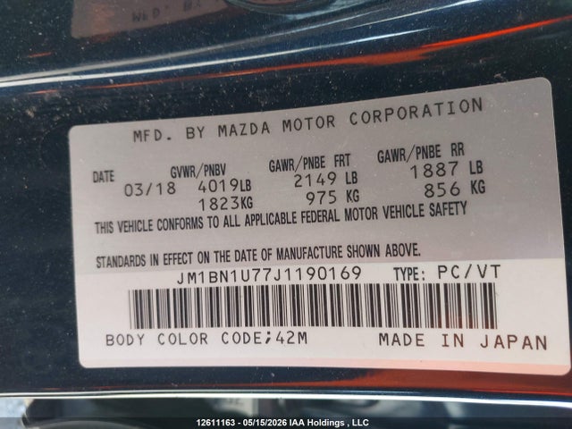 JM1BN1U77J1190169 Mazda MAZDA3