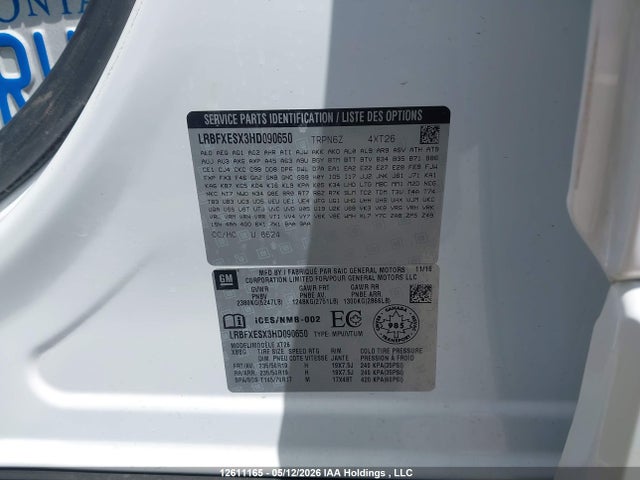12611165 :رقم المزاد ، LRBFXESX3HD090650 vin ، 2017 Buick Envision Premium مزاد بيع