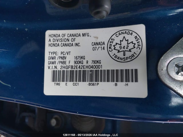 Продаж на аукціоні авто 2014 Honda Civic Lx, vin: 2HGFB2E42EH040001, номер лоту: 12611168