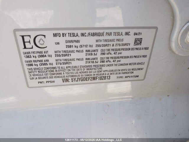 Tesla Model Y 2021 5YJYGDEF2MF182813 Image 9