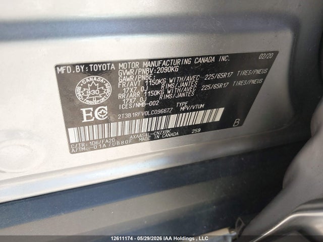 Продаж на аукціоні авто 2020 Toyota Rav4, vin: 2T3B1RFV0LC096677, номер лоту: 12611174