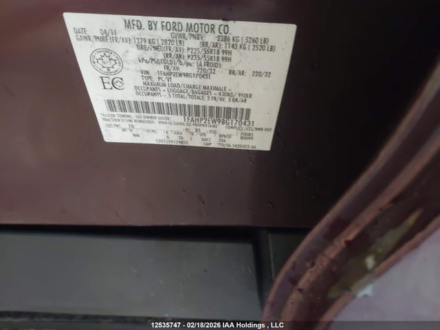 Aukcja sprzedaży 2011 Ford Taurus Sel, vin: 1FAHP2EW9BG170431, numer aukcji: 12535747