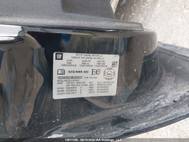 12611189 :رقم المزاد ، 1GCNKSE00BZ258537 vin ، 2011 Chevrolet Silverado K1500 Lt مزاد بيع