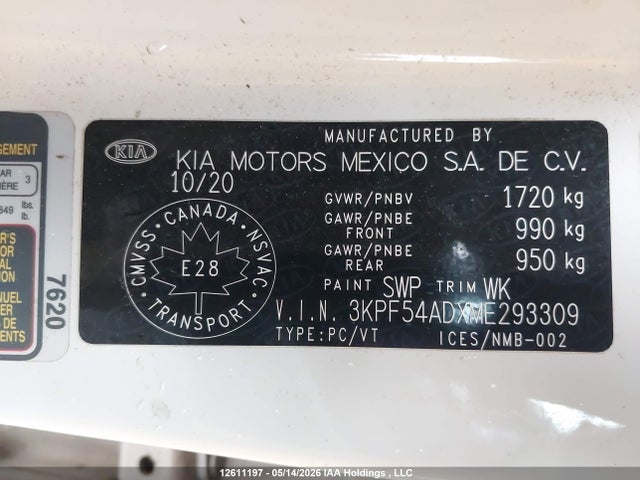 3KPF54ADXME293309 KIA Forte