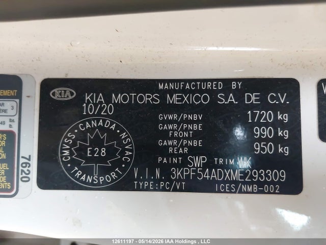 3KPF54ADXME293309 KIA Forte