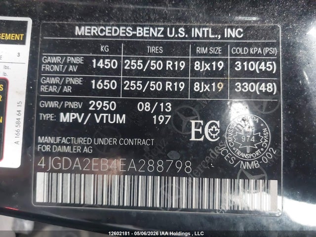 4JGDA2EB4EA288798 Mercedes-Benz Ml 350 Bluetec 4matic