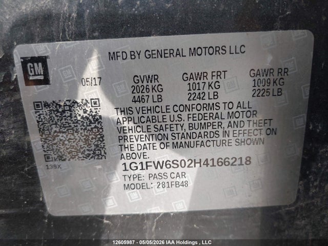 1G1FW6S02H4166218 Chevrolet BOLT EV LT