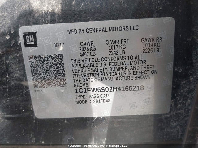 1G1FW6S02H4166218 Chevrolet BOLT EV LT