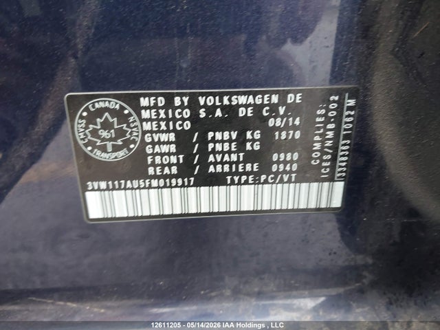 Продажа на аукционе авто 2015 Volkswagen Golf, vin: 3VW117AU5FM019917, номер лота: 12611205
