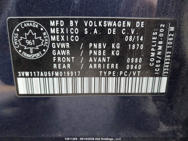 Продажа на аукционе авто 2015 Volkswagen Golf, vin: 3VW117AU5FM019917, номер лота: 12611205