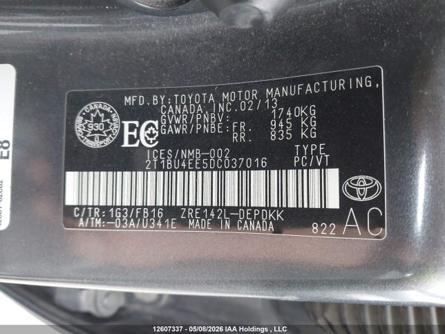 2013 Toyota Corolla Ce მანქანა იყიდება აუქციონზე, vin: 2T1BU4EE5DC037016, აუქციონის ნომერი: 12607337