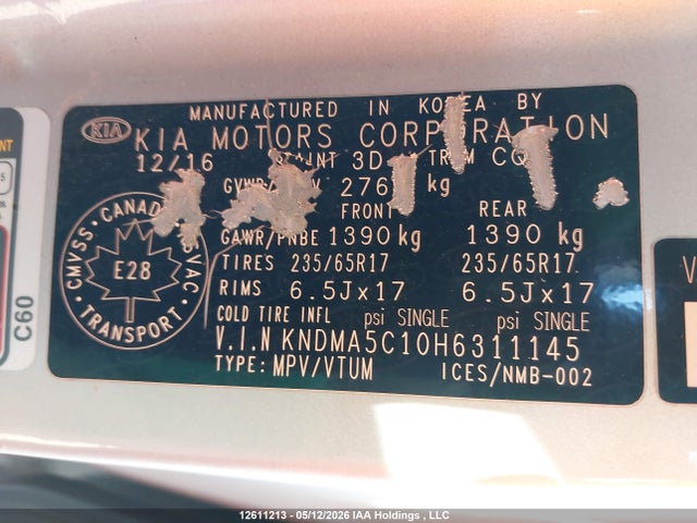 KNDMA5C10H6311145 KIA Sedona L