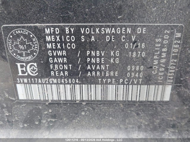 3VW117AU2GM045604 Volkswagen Golf 1.8 Tsi Comfortline/1.8 Tsi Highline/1.8 Tsi Trendline