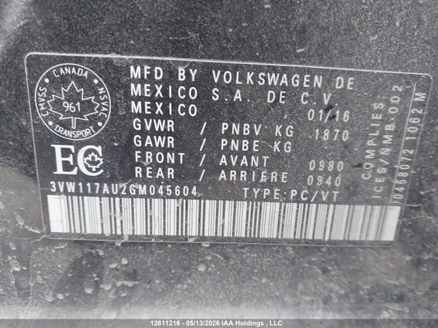 3VW117AU2GM045604 Volkswagen Golf 1.8 Tsi Comfortline/1.8 Tsi Highline/1.8 Tsi Trendline