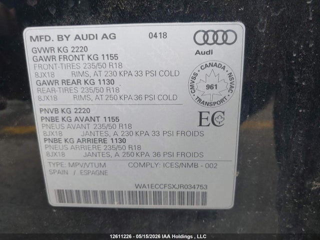 WA1ECCFSXJR034753 Audi Q3
