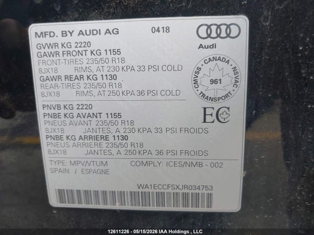 WA1ECCFSXJR034753 Audi Q3