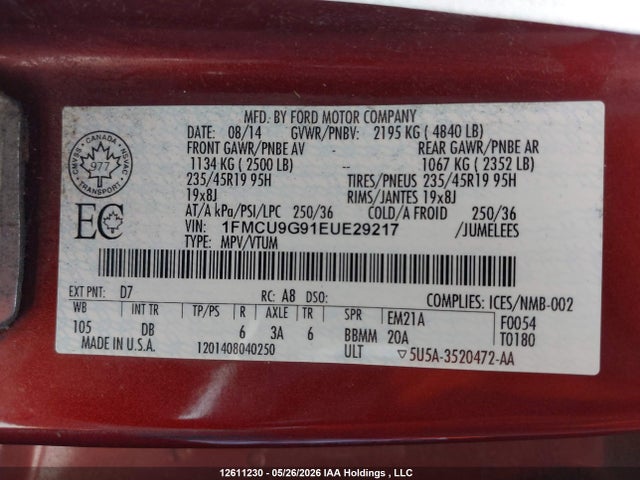 Ford Escape 2014 1FMCU9G91EUE29217 Image 18