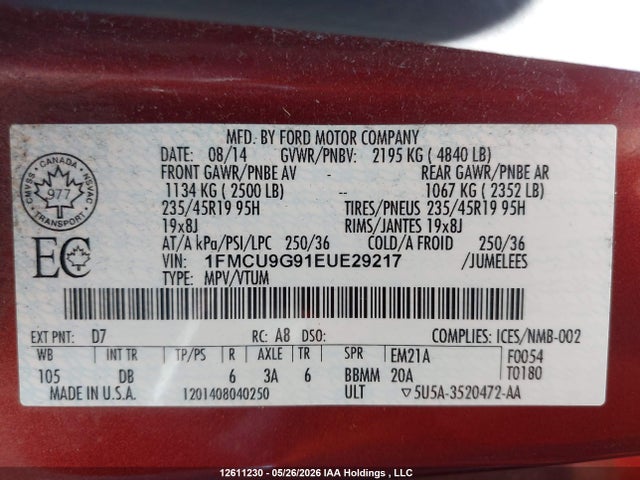 Ford Escape 2014 1FMCU9G91EUE29217 Image 9