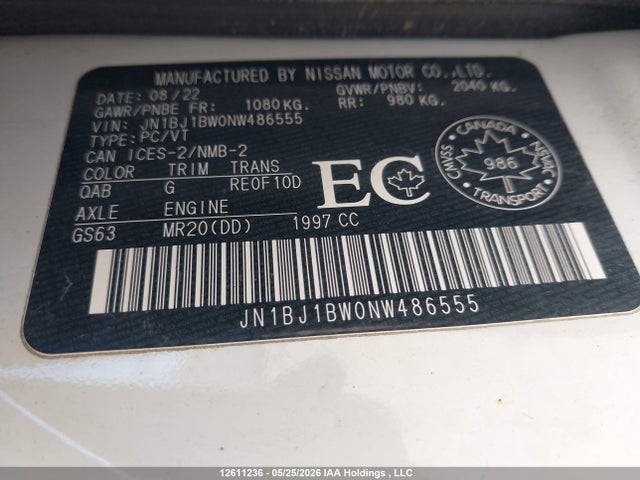 2022 Nissan Rogue Sport Sv მანქანა იყიდება აუქციონზე, vin: JN1BJ1BW0NW486555, აუქციონის ნომერი: 12611236